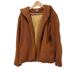 BOGO Teddy Brown Sherpa Oversized Cozy Jacket with Hood Large